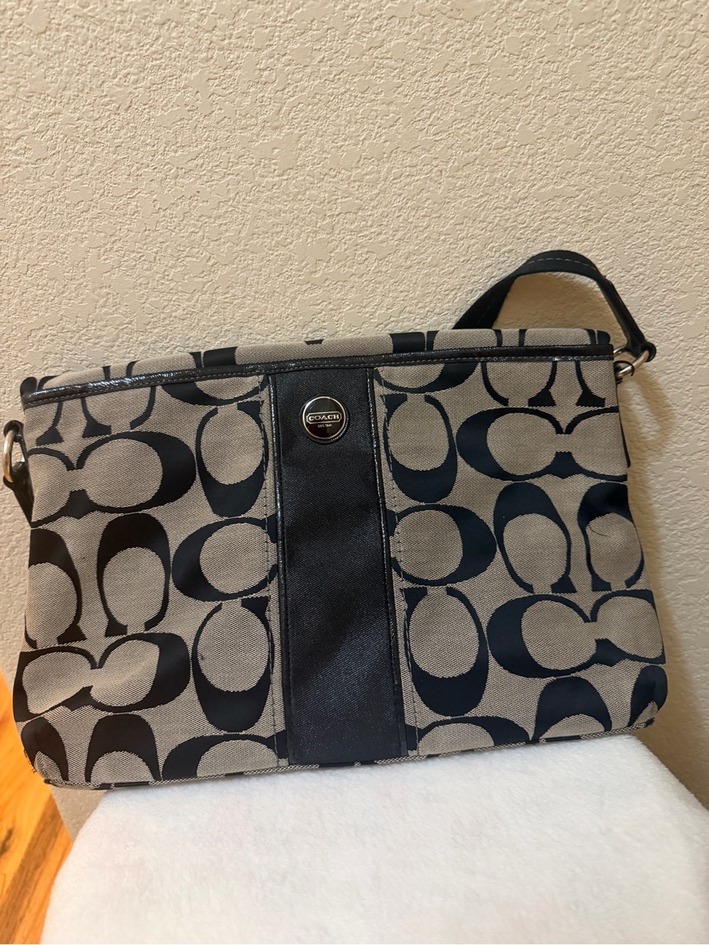 Coach Black and Khaki Signature Canvas Messenger Bag